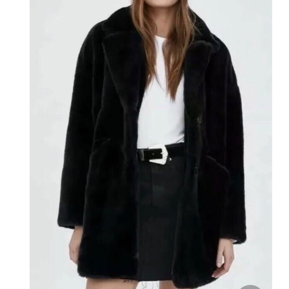 Zara Jackets & Blazers - ZARA TRF Black Faux Fur Coat